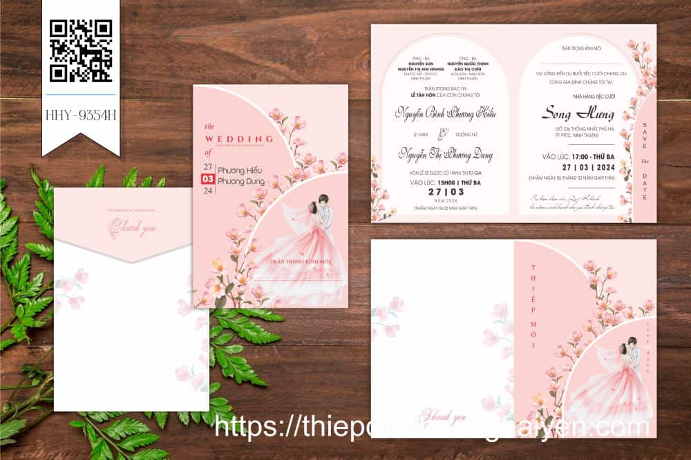 Thiệp cưới giá rẻ HHY-9354 hồng