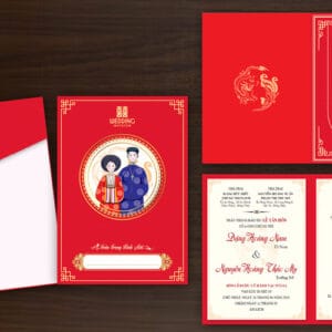 Thiệp cưới đỏ truyền thống HHY-9338