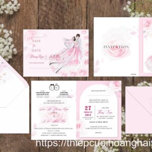 Thiệp cưới giấy thơm ánh kim HHY-9346 hồng