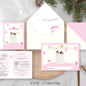 Thiệp cưới màu hồng HHY-9308H