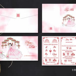 Mẫu thiệp cưới màu hồng HHY-9311