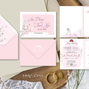 mẫu thiệp cưới màu hồng