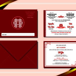 Thiệp cưới đỏ truyền thống HHY-6127