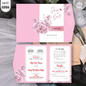 Mẫu thiệp cưới màu hồng HHY-886
