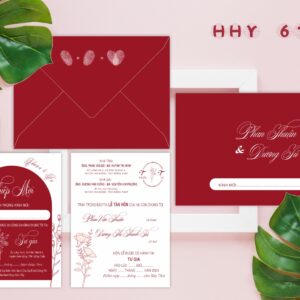 Thiệp cưới đỏ truyền thống HHY-6138